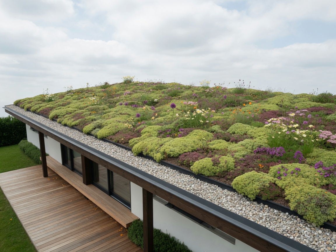 Extensiv begrüntes Dach mit Sedum und Wildblumen