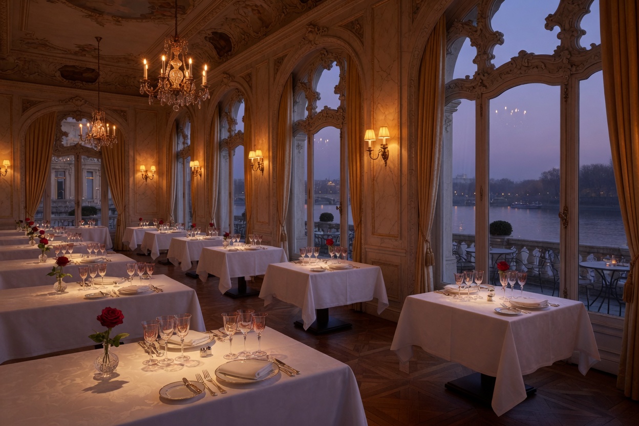 Restaurant Linden mit gedeckten Tafeln und Blick auf die Elbterrasse