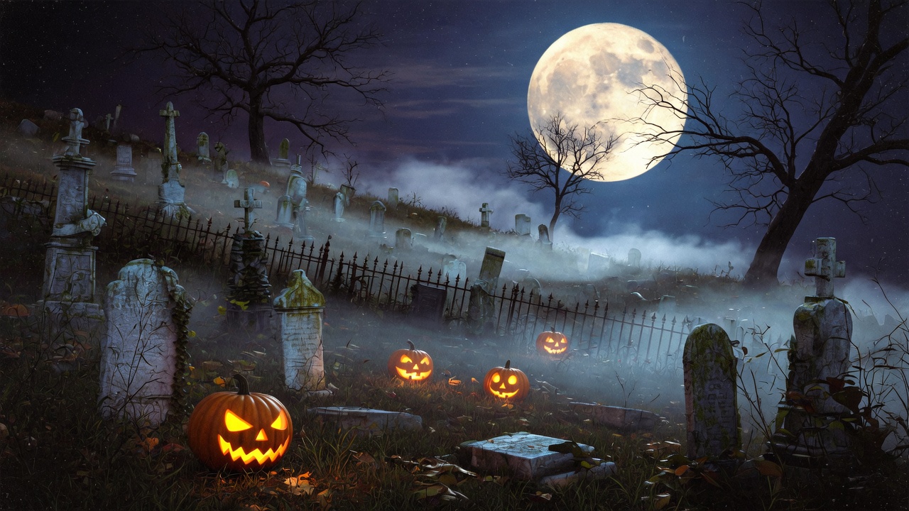 Mondlicht über dem Friedhof